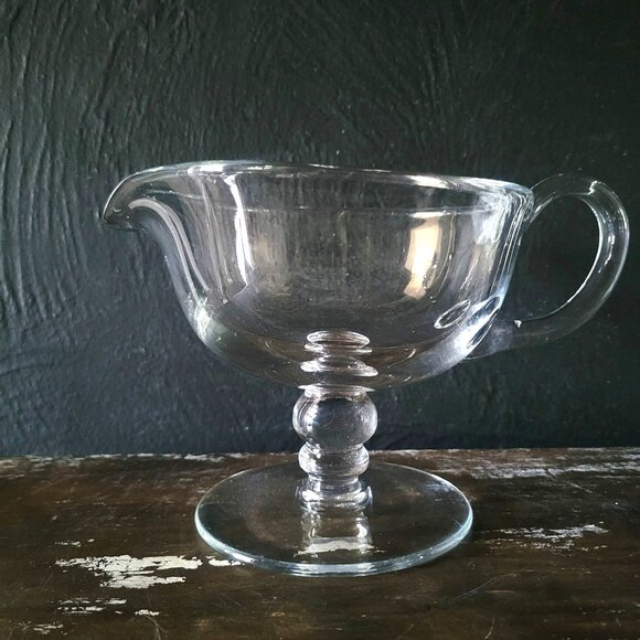 Large Vintage Glass Pedestal Sauce Boat / Gravy Boat - Picture 1 of 4